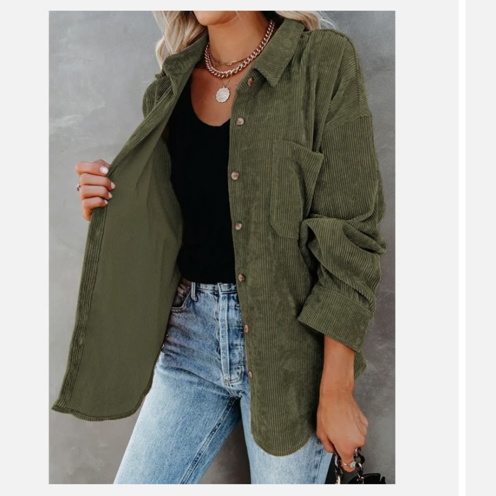 Corduroy green shacket
